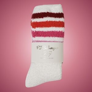 PJ SALVAGE Socks Cozy Women Sock Size 9-11 Ivory Pink Red Stripes NWT 💕
